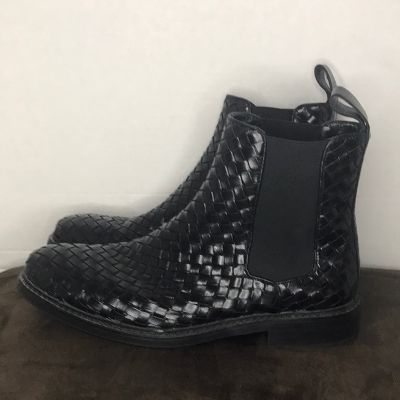 Black Woven Leather Chelsea Boots mens sz 10 - Picture 1 of 9